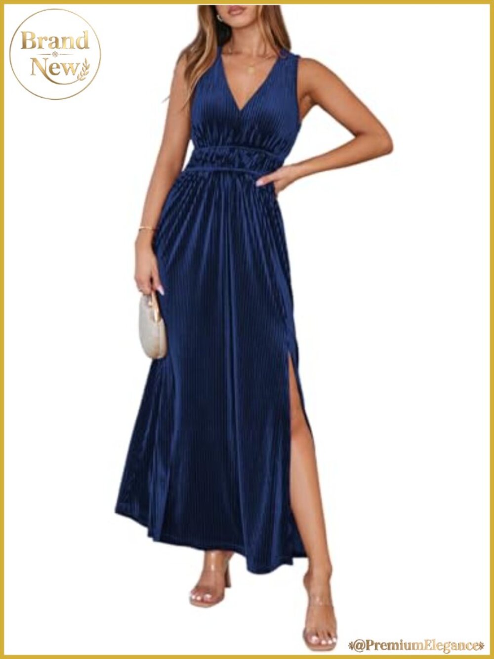 Sleeveless Velvet Maxi Dress with High Slit for Wedding Guest Cocktail